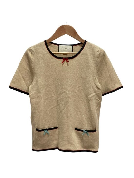 Gucci Sweaters - Gucci Ribbon Cashmere Knit Short Sleeve Sweater Beige Spring Summer XS